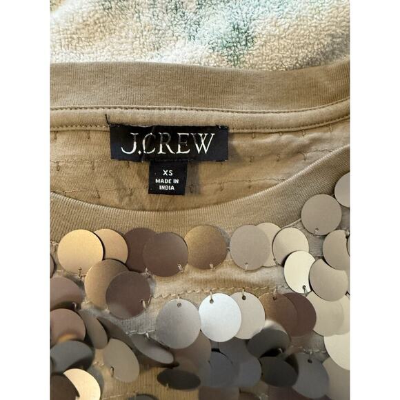 J.Crew Sequin Embellished Short Sleeve Top XS Bronze Tan BSE Style CD116 NWT - Picture 6 of 7